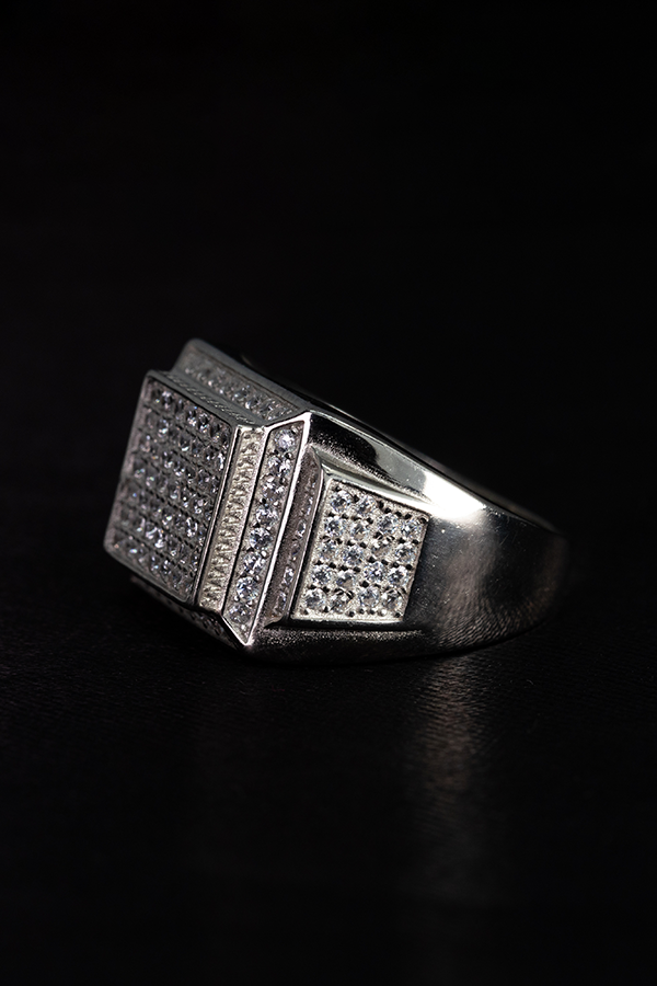 Cushion iced silver ring