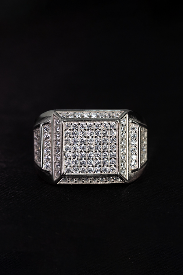Cushion iced silver ring