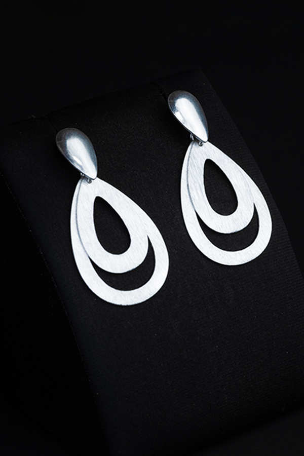 Bow drop silver hoops