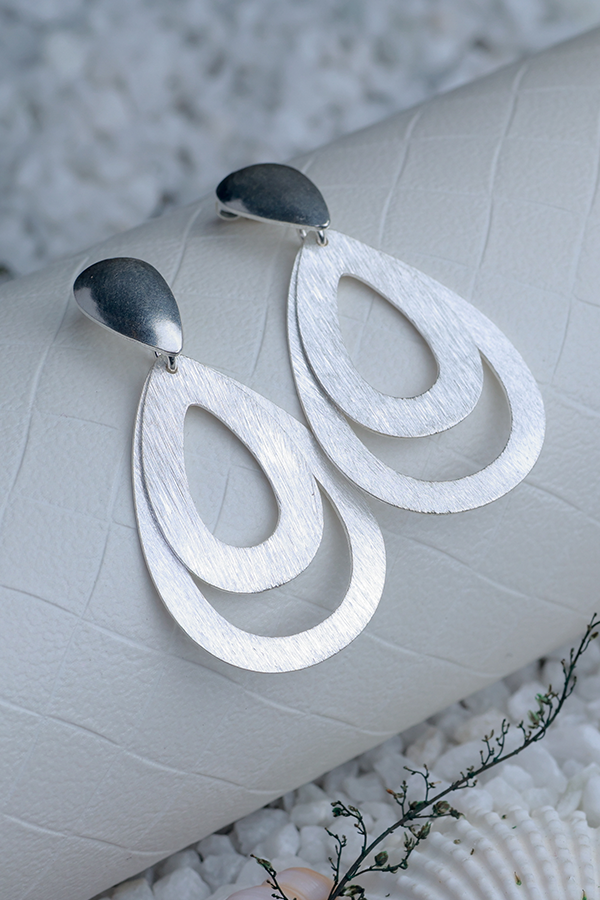 Bow drop silver hoops