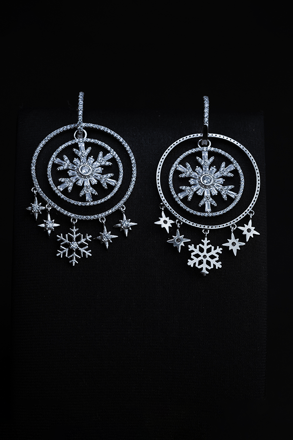 Snowflake Crystal Silver Earrings