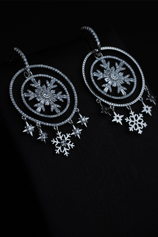 Snowflake Crystal Silver Earrings