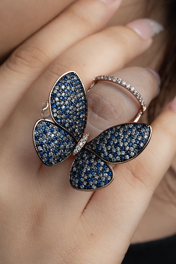 Iced september butterfly ring