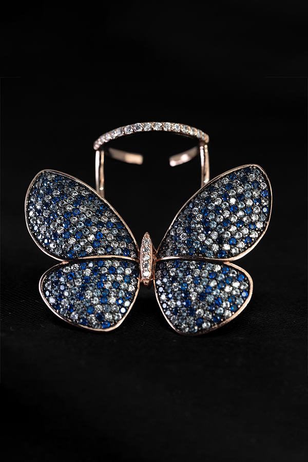Iced september butterfly ring