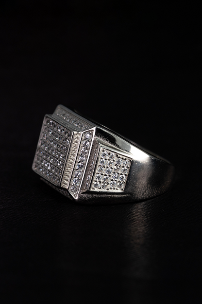 Cushion iced silver ring