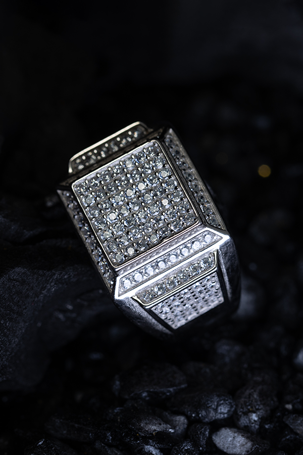 Cushion iced silver ring