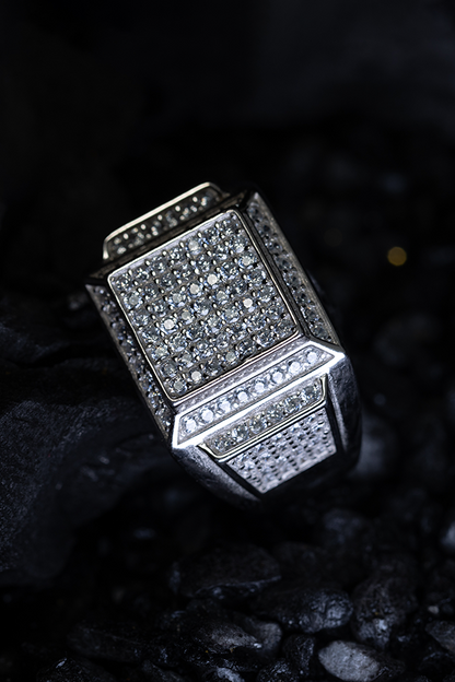 Cushion iced silver ring