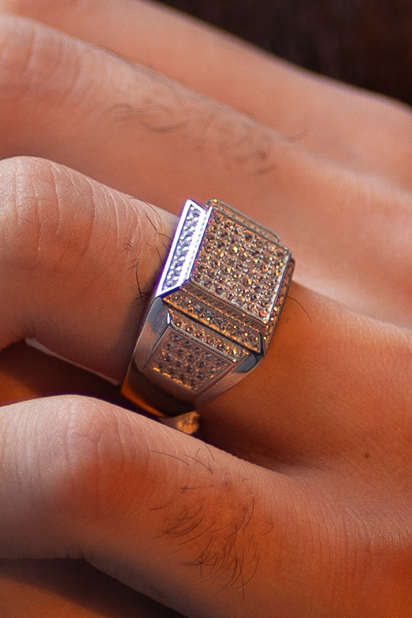 Cushion iced silver ring