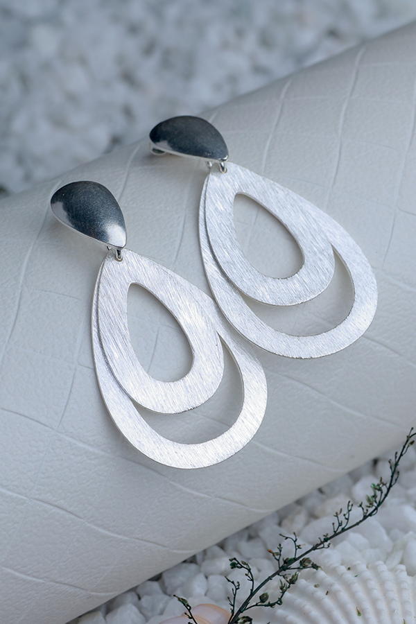 Bow drop silver hoops