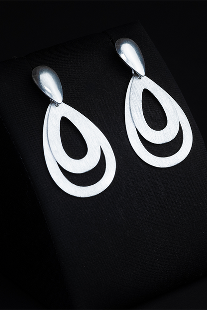 Bow drop silver hoops