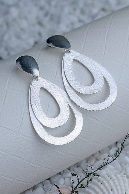 Bow drop silver hoops