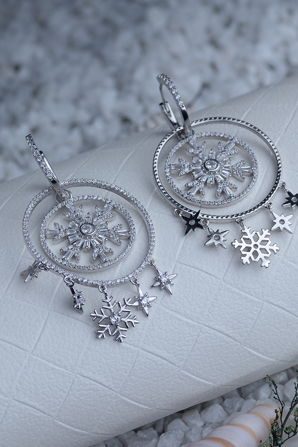 Snowflake Crystal Silver Earrings