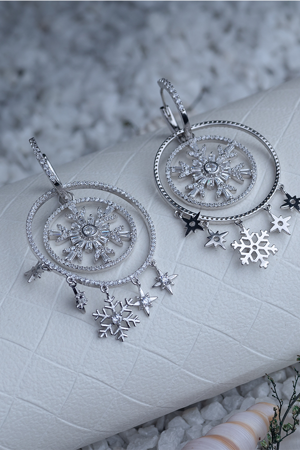 Snowflake Crystal Silver Earrings