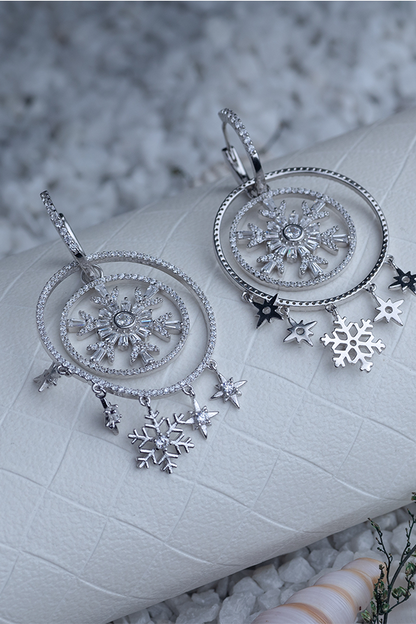 Snowflake Crystal Silver Earrings