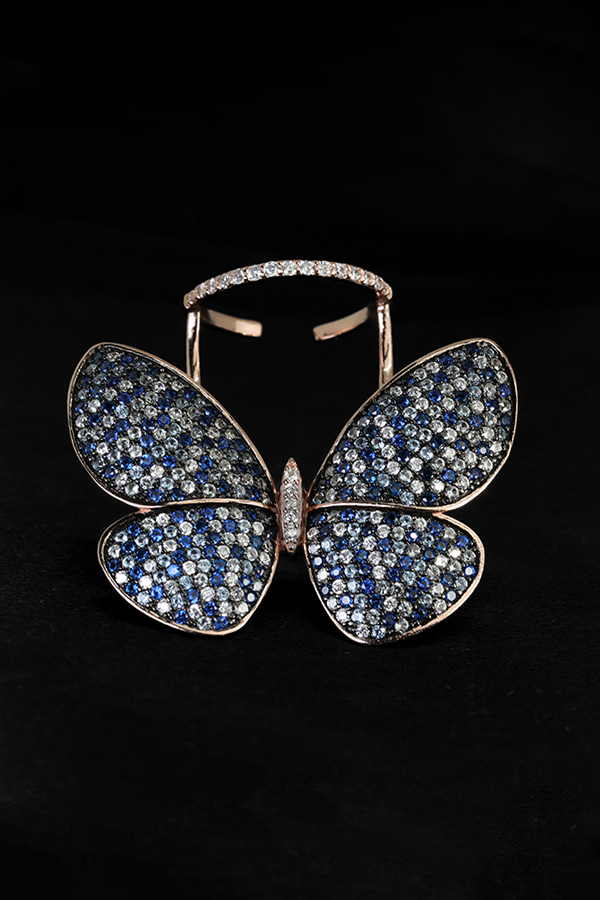 Iced september butterfly ring